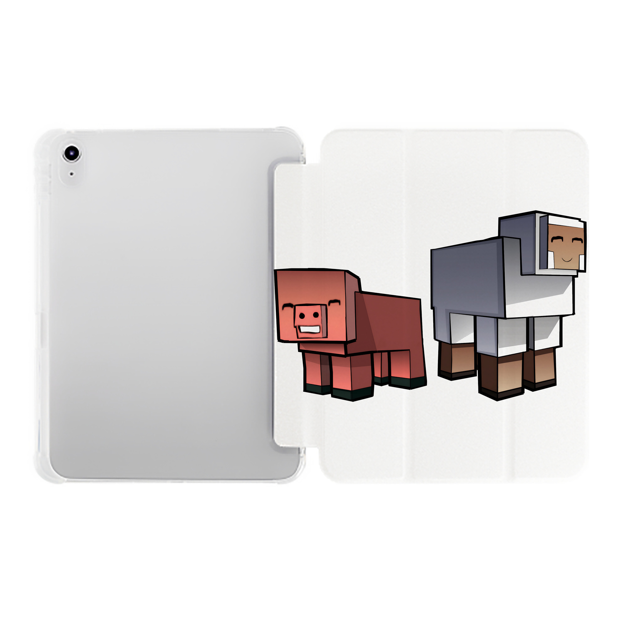 （画像用） マインクラフト ブロックの世界 Minecraft MC Block world IPad ケース ペン収納付き 三つ折りスタンド PUレザー×シリコン 対応機種9.5/10.5/10.9インチ